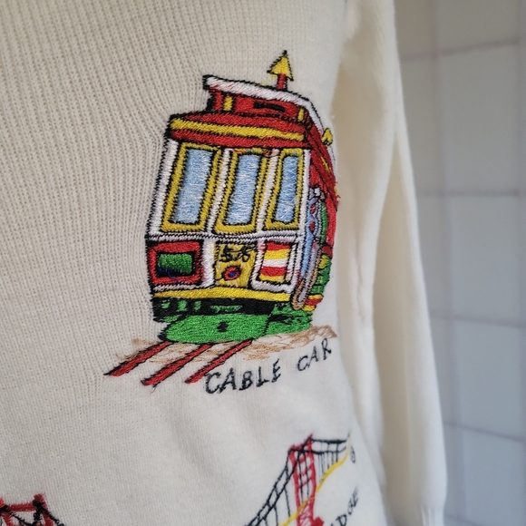 Vintage Acrylic V-Neck Embroidered Sweater - Picture 5 of 8